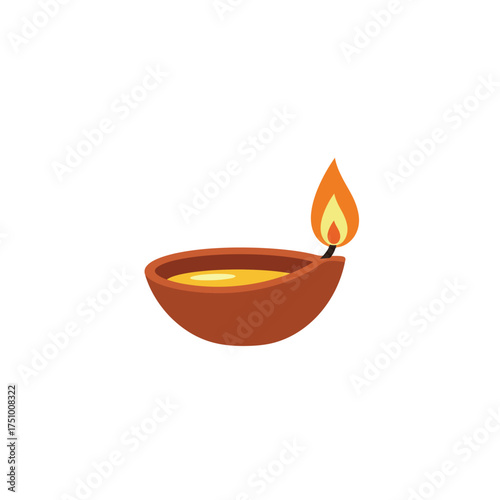 Traditional Indian Diwali Deepavali Oil Lamp Illustration with a Glowing Flame, Symbolizing Light and Festivity