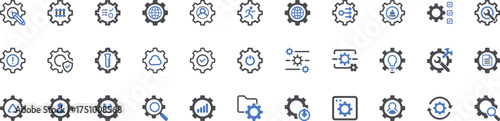 Collection of cogwheel and gear icons represents settings mechanics technology and system operations vector