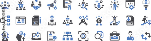 Modern headhunting recruitment business teamwork and analytics icon set vector