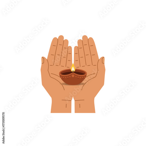 Deepavali and Diwali festival celebration with hands holding a traditional diya lamp emitting warm spiritual light, symbolizing hope and joy.
