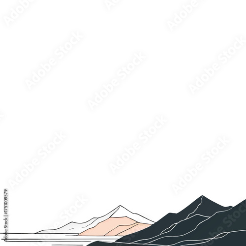 cartoon mountains and ocean decorative border ornament with withe area for insertion