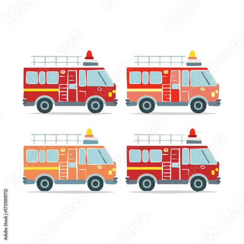 Fire Truck Clipart Set in Red and Orange Colors