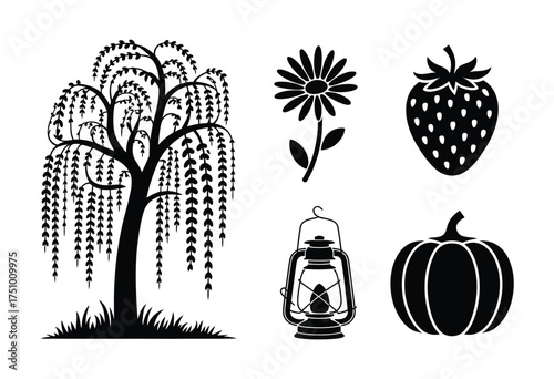 Bundle of nature and harvest silhouettes vector illustration scalable eps icon set silhouette vector illustration white background