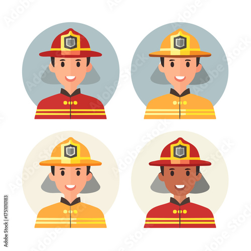 Firefighter Characters Clipart Set in Cartoon Vector Style