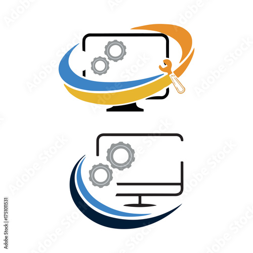 Professional Computer and Laptop Repair Logo Design Vector Template for Technology Service and IT Support Business