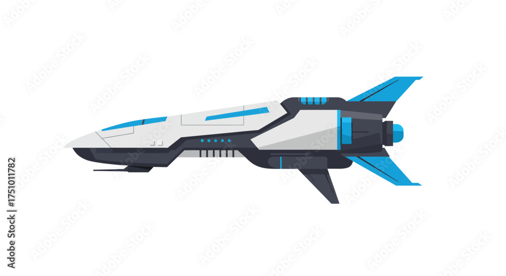 Fototapeta premium Sleek White and Blue Spaceship with Futuristic Design Elements.
