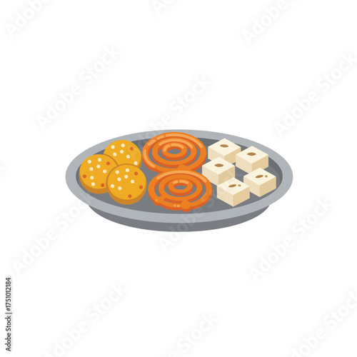 Traditional Indian Sweets Platter featuring Jalebi, Ladoo, and Barfi, perfect for Diwali Deepavali celebrations