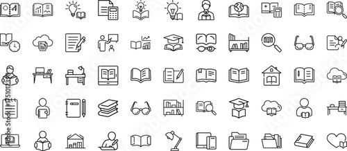 Education and Study Line Icons Set, Books, Learning, and Knowledge Symbols