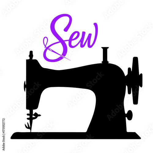 Vintage old sewing machine with thread and needle for craft and textile tailor work on transprant background.