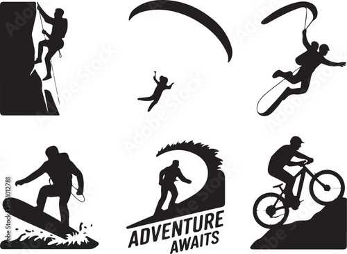 Extreme sports icons capture thrill adventure and action