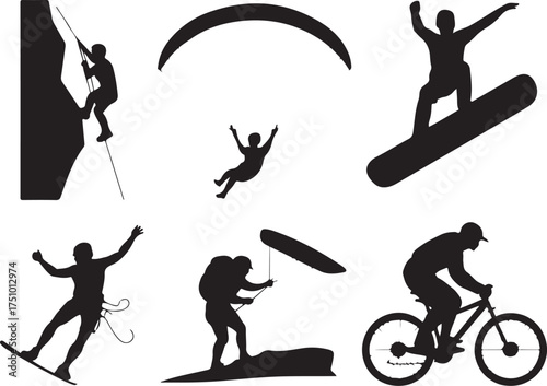 Dynamic adventurers enjoy extreme sports in action silhouettes