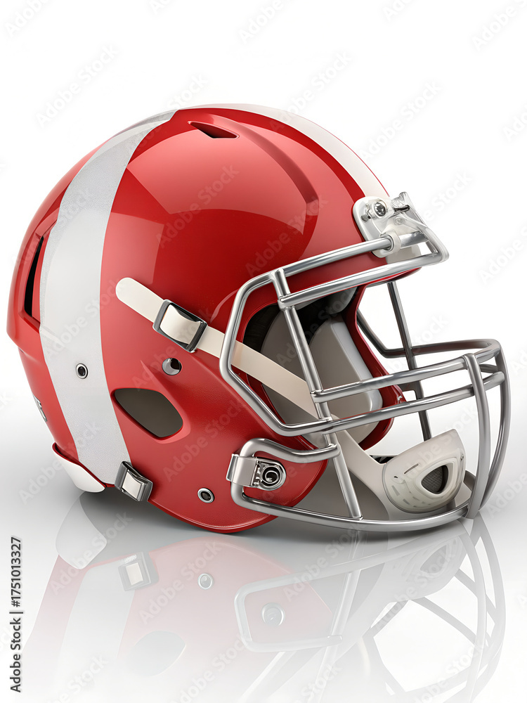 Fototapeta premium Red American Football Helmet with White Faceguard and Metallic Gray Accent