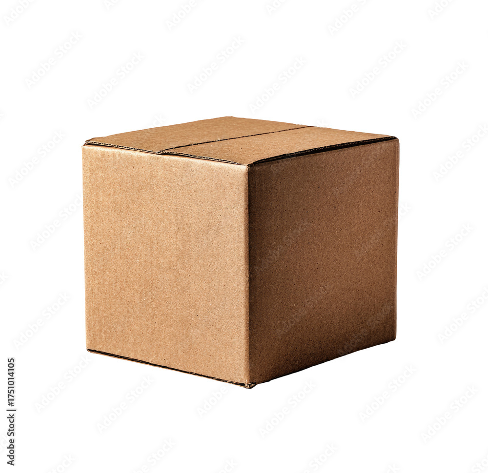 Fototapeta premium A plain brown cardboard box isolated on a black background, presenting a simple, clean design