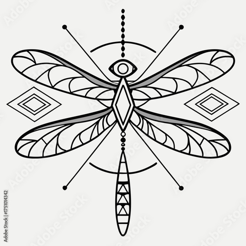 Geometric dragonfly insect design with eye and abstract shapes illustration geometric dragonfly