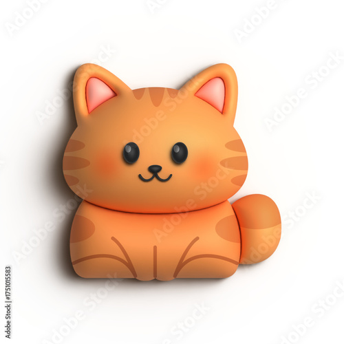 3D Cute Cat With Orange Color Motif Illustration Design