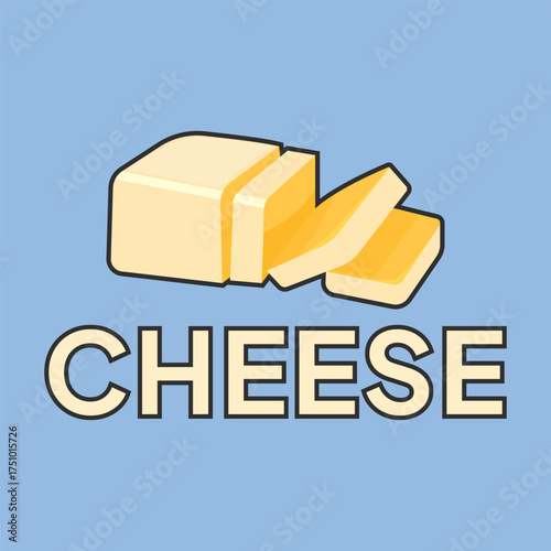 Vector yellow cheese bar with slices on white porcelain plate, organic farm nutrition. Fresh dairy milk product. Creamy healthy piece of tasty briquette.