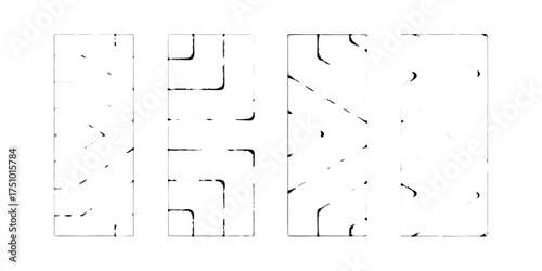 Abstract geometric pattern with dark lines and shapes on a white background