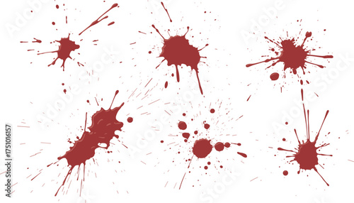 Red liquid splash on white background creating abstract artistic pattern, realistic paint or wine splatter texture for creative graphic design