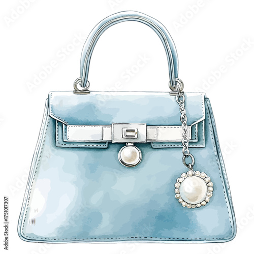 Elegant Watercolor Handbag with Pearl Clasp and Bow

