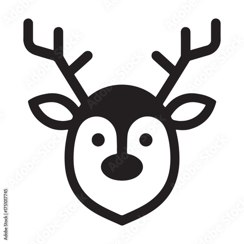Cute Reindeer Head Icon with Antlers
