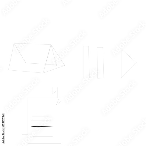 Minimalist wireframe icons showcase website design elements and player controls, ideal for UX/UI mockups and digital interface projects: perfect for designers