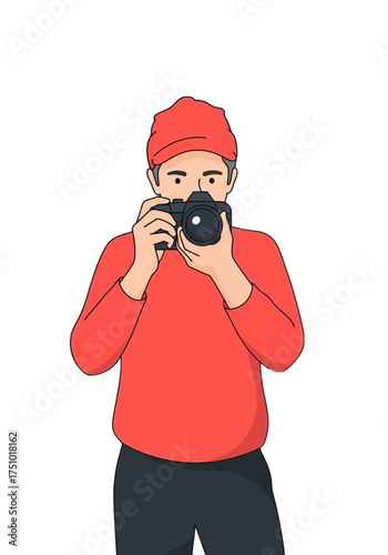 Flat Vector Illustration of a Photographer Taking a Picture