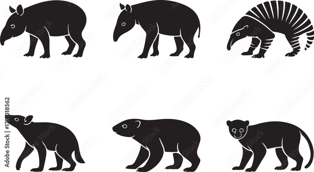 Obraz premium Six diverse animal silhouettes for educational use