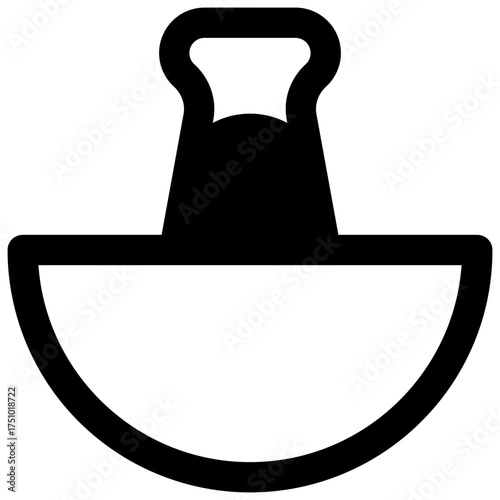 Mortar and pestle. Outlined stroke vector icon with black-filled details.