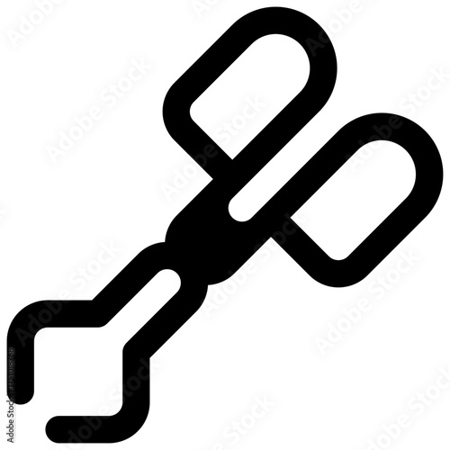 Tongs. Outlined stroke vector icon with black-filled details.