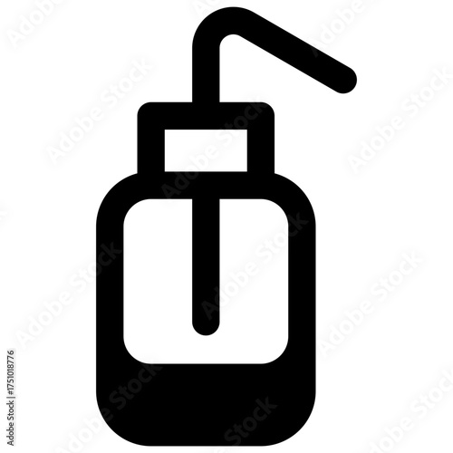 Wash bottle. Outlined stroke vector icon with black-filled details.