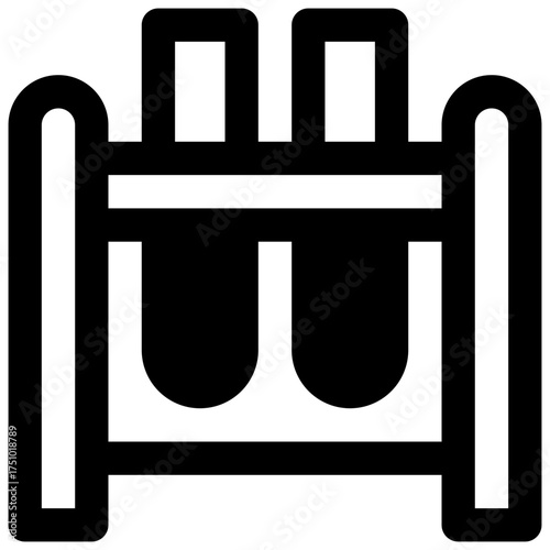 Test tube rack. Outlined stroke vector icon with black-filled details.