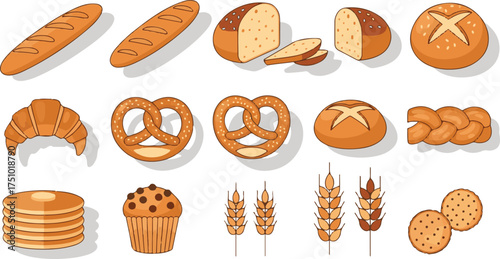 set of breads , pastries and bakery Icons