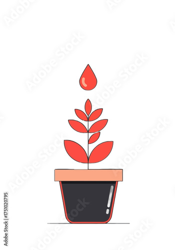 Minimal Flat Vector Plant Pot With Water Drop
