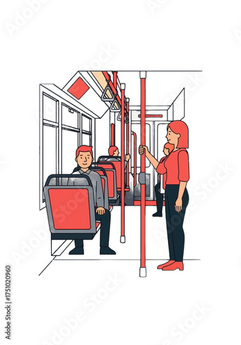 Flat Vector Illustration of People Commuting by Public Transport