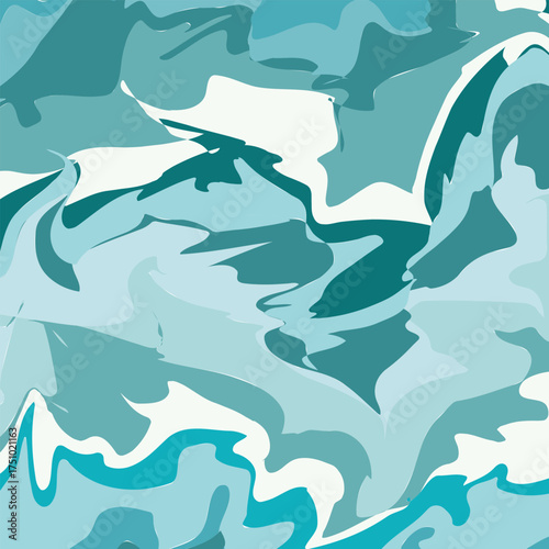 blue camouflage abstract pattern with fluid oceanic shapes