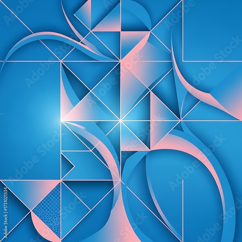 Geometric Abstraction - Blue and Pink Interplay of Shapes and Lines.