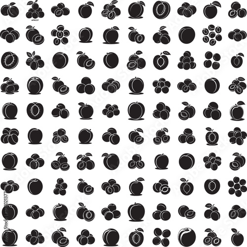 Apricot fruit silhouette vector set