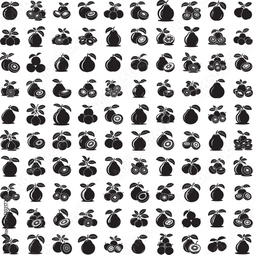 Black sapote fruit silhouette vector set