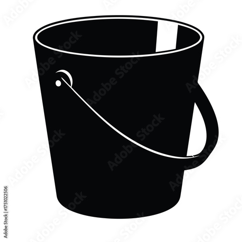 Simple black bucket with a sturdy handle on a white background