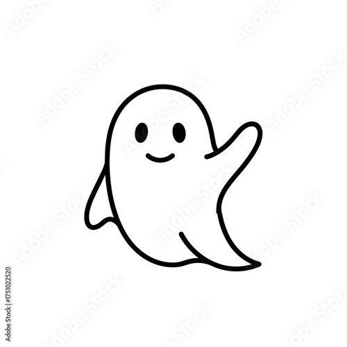 Friendly spectral spirit waving against a crisp white canvas embodying ethereal charm and whimsy