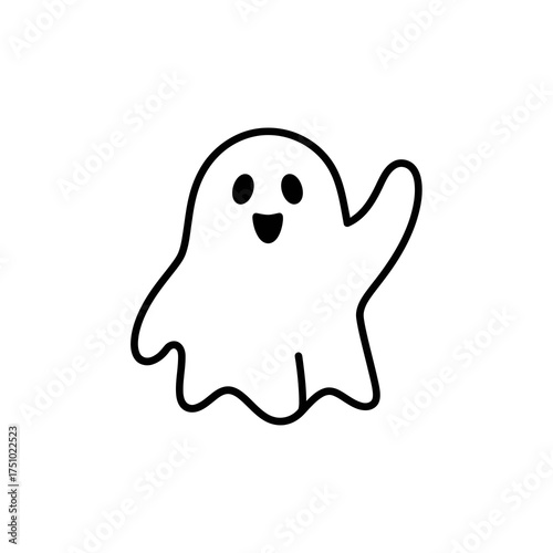 Friendly spectral apparition waving hello isolated on white background perfect for halloween