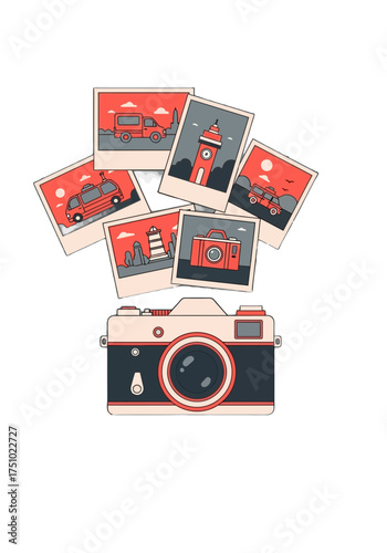 camera with photos, red and black design clip art preview
