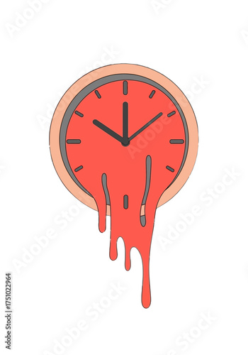 Surreal Red Melting Clock Flat Design Vector Icon