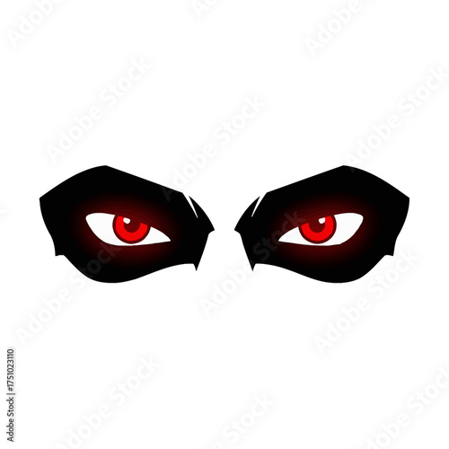 Intense crimson gaze reflected in shadowed eyes, symbolizing ominous presence or hidden force