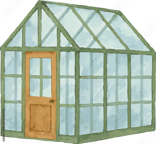 Vector adorable watercolor illustration of a glasshouse