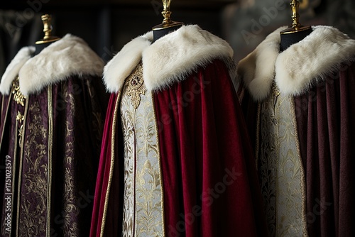 royal clothing featuring capes with fur lining and golden clasps