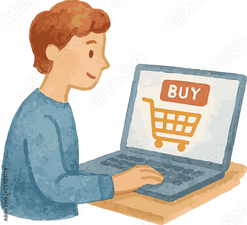 Watercolor vector illustrations of a person shopping online