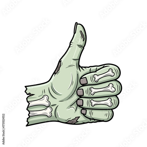 Undead approval: A skeletal hand offering a thumbs up of gruesome endorsement concept