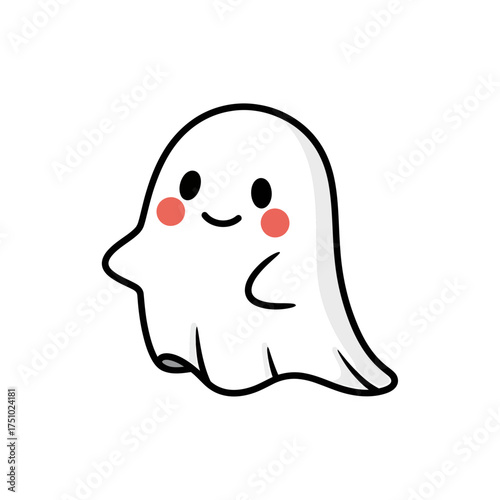 Whimsical apparition cartoon with rosy cheeks hovering gently in ethereal space