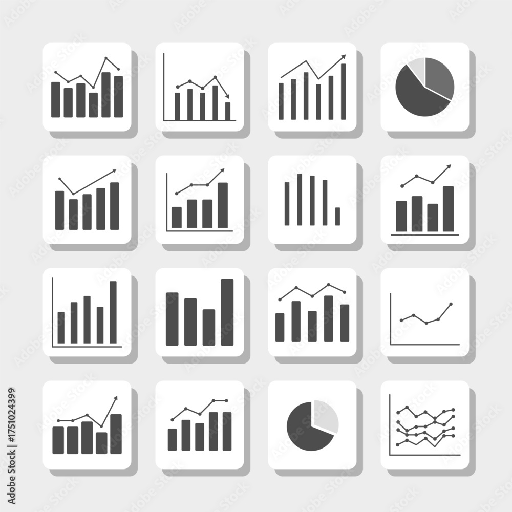 Obraz premium Business Chart and Graph Icons Set – Data Analytics and Statistics Symbols 